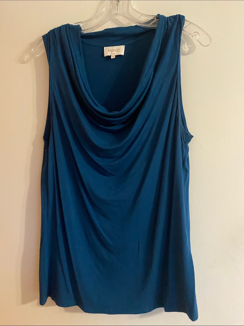 Laundry By Shelli Segal Teal Blue Draped Cowl Neck Sleeveless Top